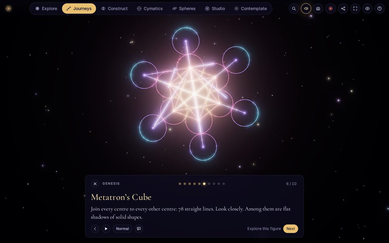 Metatron’s Cube drawn in the Genesis journey, with the narration below it